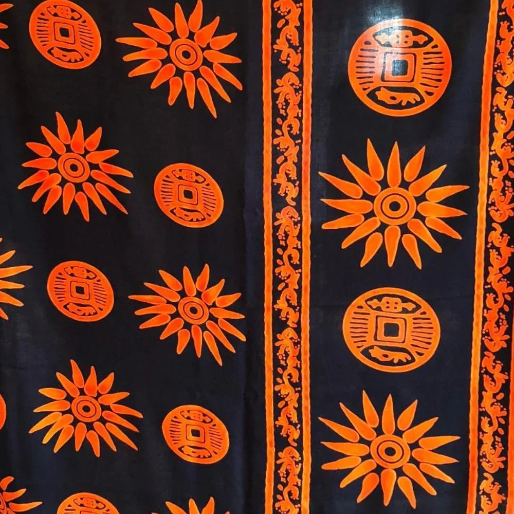 Koko Knot beach wrap/sarong, with fringe, Black/Orange, Appx 39"x58" - Picture 1 of 5